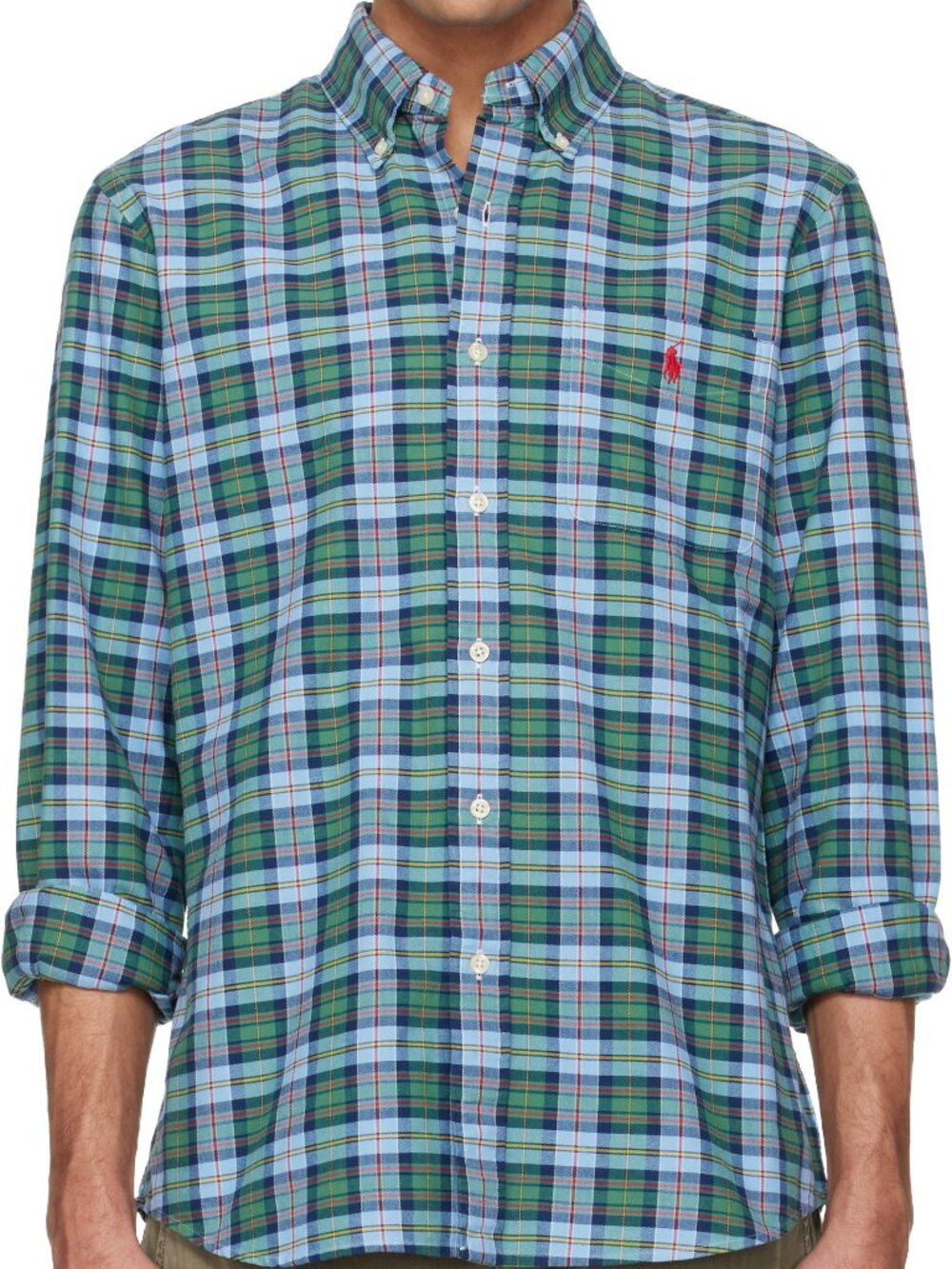 Polo Classic Fit Button Down Shirt 100% Cotton Mens X-Large Plaid Blue Green NWT